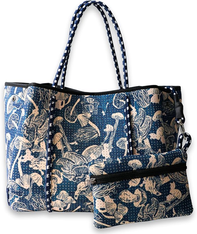 POPUPS Large Neoprene Tote Bag for Women - Everyday Designer Handbag for Travel Work and Beach with Pockets and Zipper Pouch by POPUPSBrand