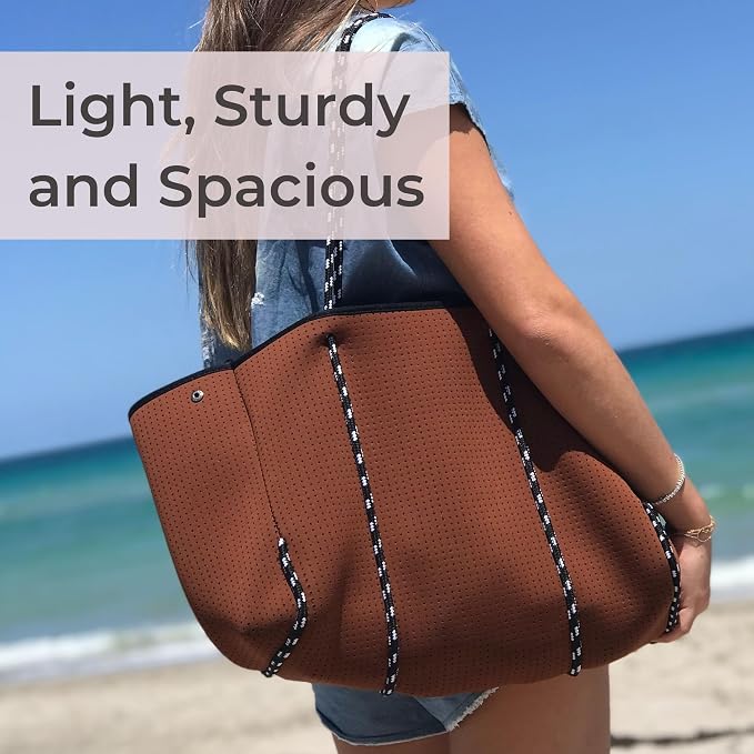 POPUPS Large Neoprene Tote Bag for Women - Everyday Designer Handbag for Travel Work and Beach with Pockets and Zipper Pouch - Image 7