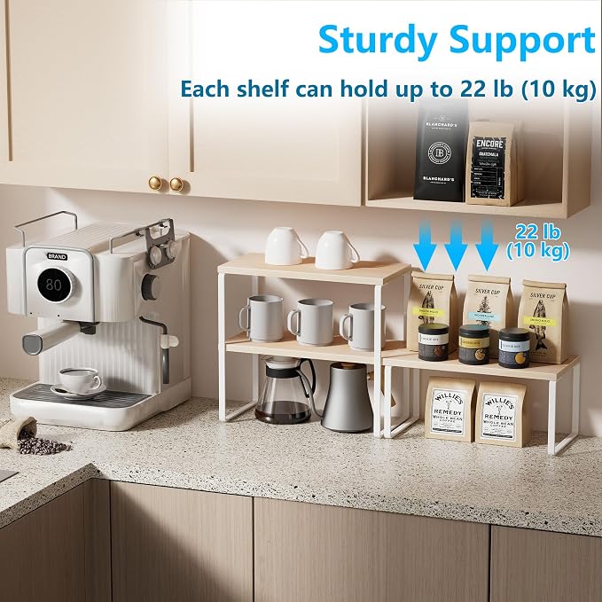 Golener Kitchen Counter Organizer, Countertop Shelf, Adjustable, Stackable | Kitchen Countertop Organizer, Spice Rack, 2-Tier Countertop Shelves, Corner Desk Shelf, Corner Counter Shelf, Natural Beige - Image 4