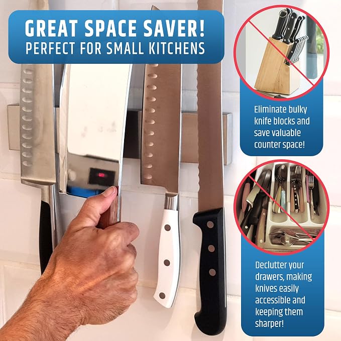 10" Strong Adhesive (No Drill) Magnetic Knife Holder for Wall - Professional Knife Strip - No Screws Needed - Adhesive Backing - Stainless Steel Bar (Upgraded Version – Will Not Fall) - Image 7