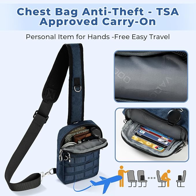 Anti Theft Sling Bag Tactical Small Shoulder Chest Crossbody Bag for Men Women with Zipper Lock RFID Blocking(blue) - Image 5