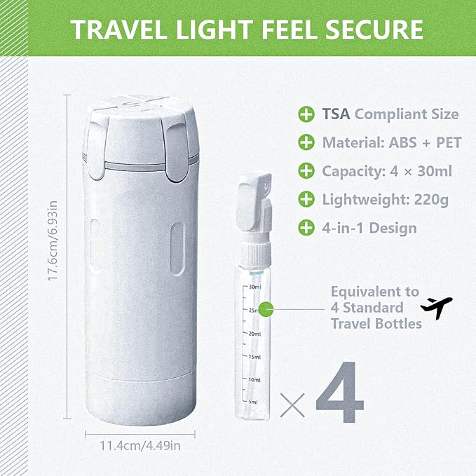 4 in 1 Travel Dispenser Bottles Shampoo Refillable Leak Proof TSA Compliant Size Containers Toiletries Toiletry with Pump Design Portable Organizer Conditioner Lotion Cream Vacation (Green) - Image 3