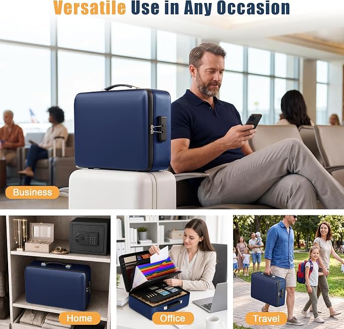 Fireproof Document Box, Hard Briefcase Fireproof Safe for Home Documents | Fire proof file box for documents, detachable accordion file organizer, waterproof digital document organiser briefcase - Image 8