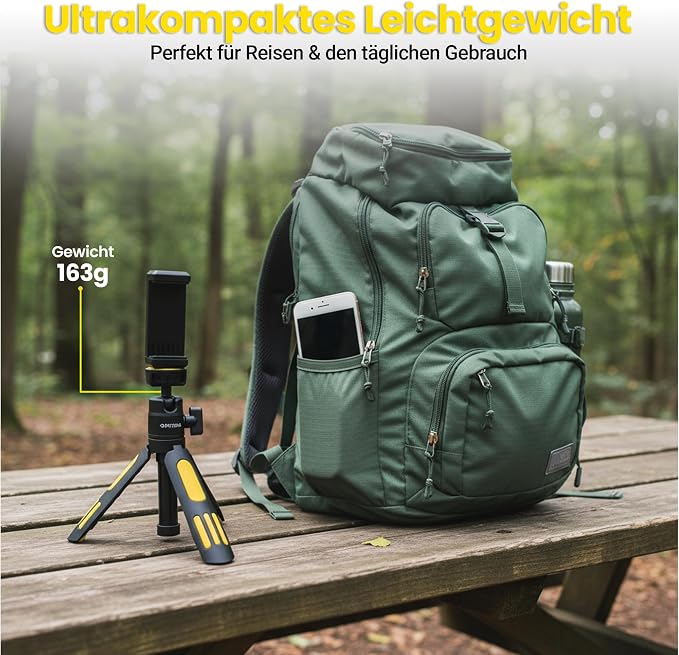 PATONA Tripod for Camera & Smartphone (30cm) | Phone Tripod for iPhone | Tripod for Android, Compact Travel Stand with Clip, Adjustable Stand for Vlogging & Video Recording, Plastic & Aluminum - Image 6