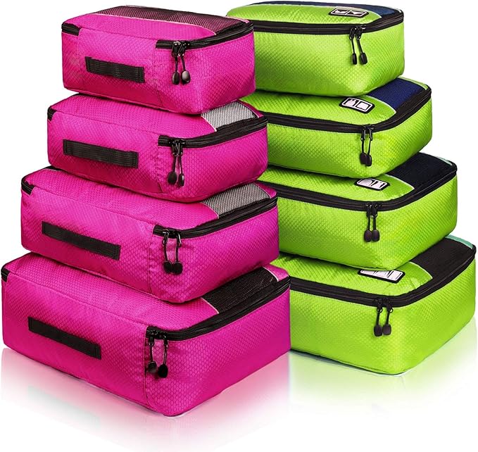 Packing Cubes large Luggage Organizers Bags For Travel Organizing Clothes | Mixed Color 8 Set Suitable family or two-person trips; breathable mesh make easy to sort; durable and convenient to store by Idesort