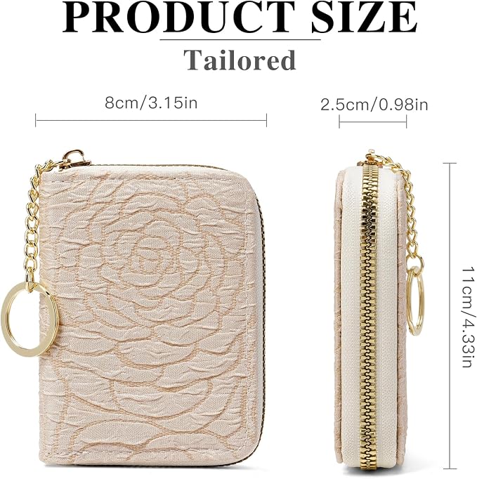 RNIEGA Credit Card Holder RFID Blocking Small Wallet for Women Vegan Leather Card Case Wallets with Zipper Keychain - Image 5