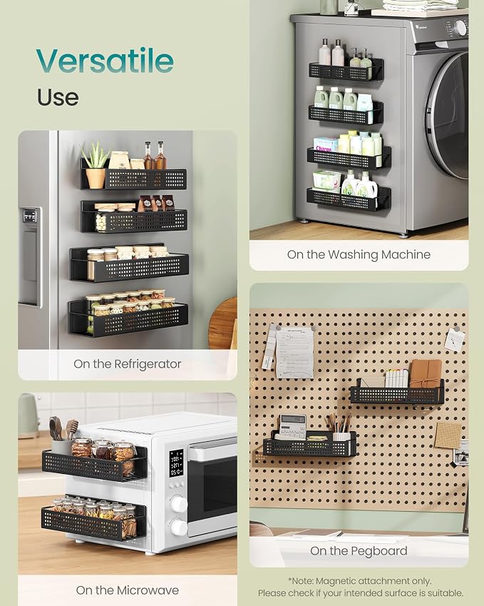 SONGMICS Strong 4 Pack Magnetic Spice Rack for Refrigerator for Organizers | Shelves for Microwave, Washing Machine, 2 Large and 2 Small, Ink Black, BEQUE Collection UKCS061B01 - Image 5
