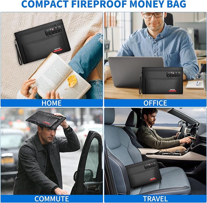 Hontom Double Layer Fireproof Money Bag for Cash with Lock & Hidden Zipper | 11"x7" Notary Bag with Skin-Friendly Material, Fire Pouch Holder Wallet for Travel, Passports, Notary Supplies, Valuables - Image 7