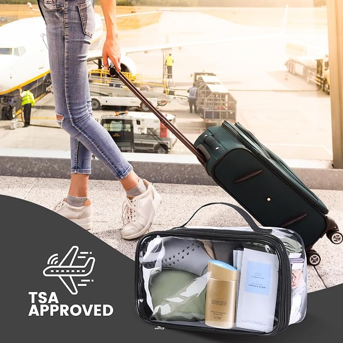 BORMELUN Large Clear travel bags for toiletries pouches carry on reusable,purse see-through plastic pvc TSA airport approved with handle (Black) - Image 7