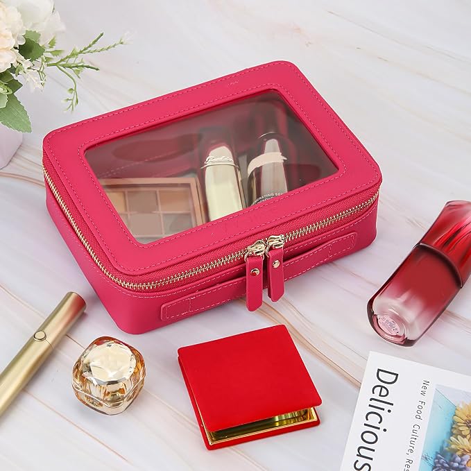 Aveniee Clear Makeup Bag Organizer,Travel Toiletry Bag for Women,Waterproof Cosmetic Pouch with Zippers,Car Accessories Organizers and Storage Case,Hotpink,Medium Classic - Image 3