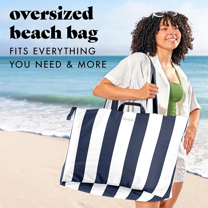 Fit & Fresh All The Things XL Beach Bag for Women, Oversized Travel Tote | Zip Closure, 3 Interior Pockets, 1 Large Zip Pocket, Dual Carry Handles, Canvas Weekender - Pool, College, Laundry, Groceries - Image 2