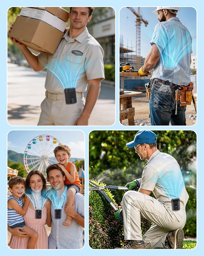 2026 AI Portable Waist Fan, 4-Speed Clip on Personal Fan, Up to 25H Wearable Belt Fan, 4-in-1 Cooling Lightweight Hands-Free Neck Shirt Fan Gift for Camping, Outdoor, Jobsite - Image 7