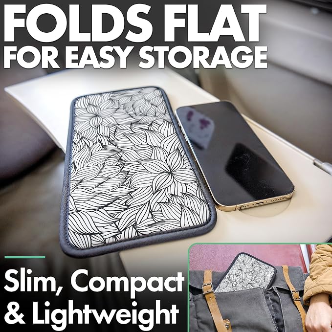 Airplane Phone Holder - Foldable Phone Stand for Plane Travel | Aluminum Build, 9 x 5 in. Mono Floral, Tabletop Mount Desk, Plane Tray Seat back, Treadmill, Fits iPhone Cell Phone - Image 4