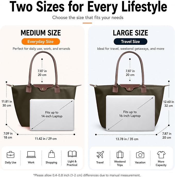 Nylon Tote Bag for Women, Lightweight Foldable Shoulder Tote with Zipper, Large Work Travel Bag for Everyday Use - Image 6