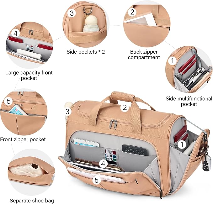 Hanke Carry On luggage Bags for Travel, Large Foldable Duffle Bag for Travel, Softside Lightweight Travel Bag Carry On Bags for Airplanes Women, Travel Tote Bags for Women Men.（Pink） - Image 4
