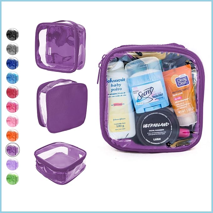 Clear TSA Approved 3-1-1 Travel Toiletry Bag for Carry On/Quart Size Transparent Liquids Pouch for Airport Security/Reusable See Through Vinyl & PVC Plastic Organizer Men Women (Purple) - Image 2