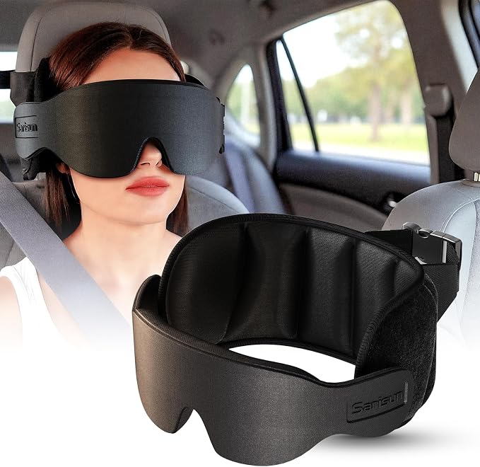 SARISUN Travel Pillow for Car Trip, Head Strap for Headrest with 3D Eye Mask by SARISUN