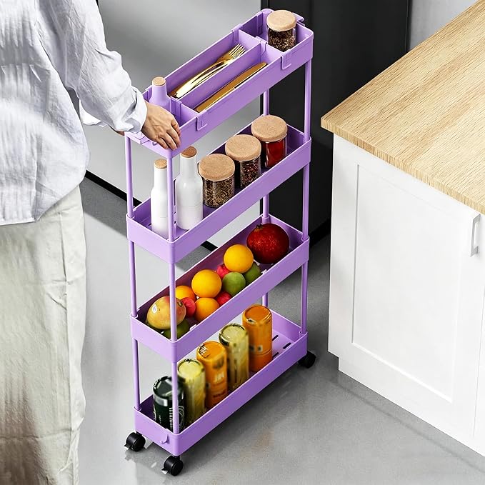 2-piece Set Slim Storage Cart 3 Tier,Bathroom Organizer Rolling Utility,Mobile Shelving Unit Slide Out for Office, Kitchen, Laundry Room & Narrow Places - Image 5