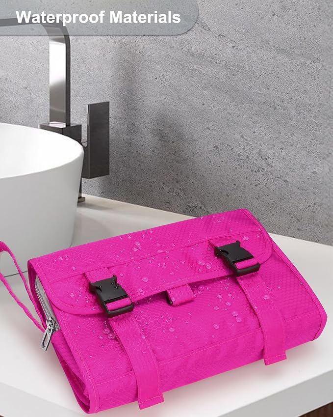 Relavel HangingTravel Toiletry Bag for Women, Large Capacity Toiletries Bag, Travel Essentials Organizer, Hanging Makeup Case for Accessories, Waterproof Bathroom Shower Bag (hot pink) - Image 5