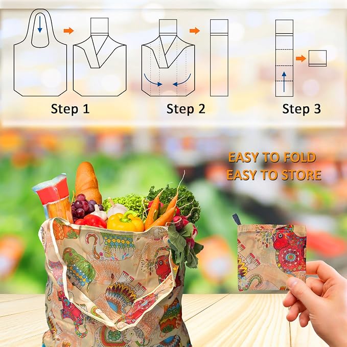 Foldable Reusable Grocery Bags, 4 Pack Large Shopping Tote Bags, Durable & Machine Washable Lightweight Totes for Travel, Groceries & Daily Essentials - Image 4