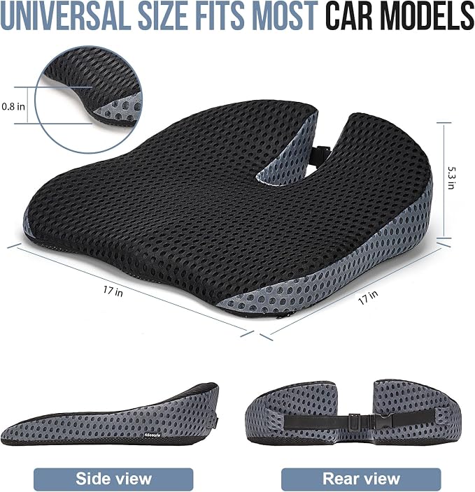 Car Seat Cushion for Driving, Memory Foam Wedge Booster for Adults | Breathable Mesh Cover, Adjustable Straps and Improved Sitting Height - Image 2