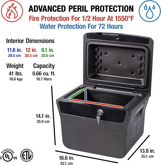 SentrySafe Fireproof and Waterproof Lock Box with Key Lock, File Safe with Carrying Handles for Documents, 0.66 Cubic Feet, 14.1 x 16.6 x 13.8 Inches, FHW40100 | File Folder Safe With Fire and Water Resistant Protection, Key Lock Security, Built-in Car... - Image 4