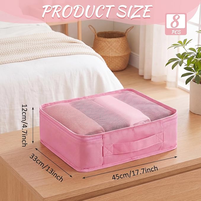 Silkfly 8 Pcs XL Packing Cube for Travel Luggage,Simple,Pink | 17.7 x 13 x 4.7, Same Size, Pink Suitcase Storage Organizer Set, Reusable Mesh Clothes Cube for Hiking Camp Family Accessory - Image 2