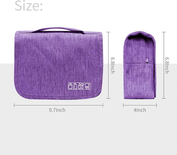 Lcsmaokin Large Capacity Toiletry Bag Travel Bag with Hanging Hook for Men and Women Waterproof Travel Cosmetic Bag Bathroom Storage Bag for Brushes Set, Full-Sized Shampoo, Toiletries, (Purple) - Image 4