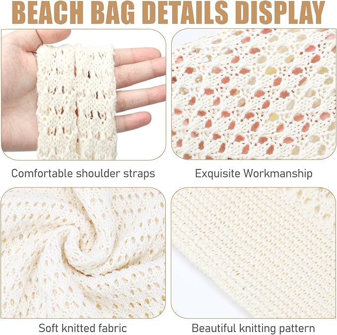 hatisan Crochet Bag for Women, Handmade Knit Beach Tote Bag Summer - Image 5