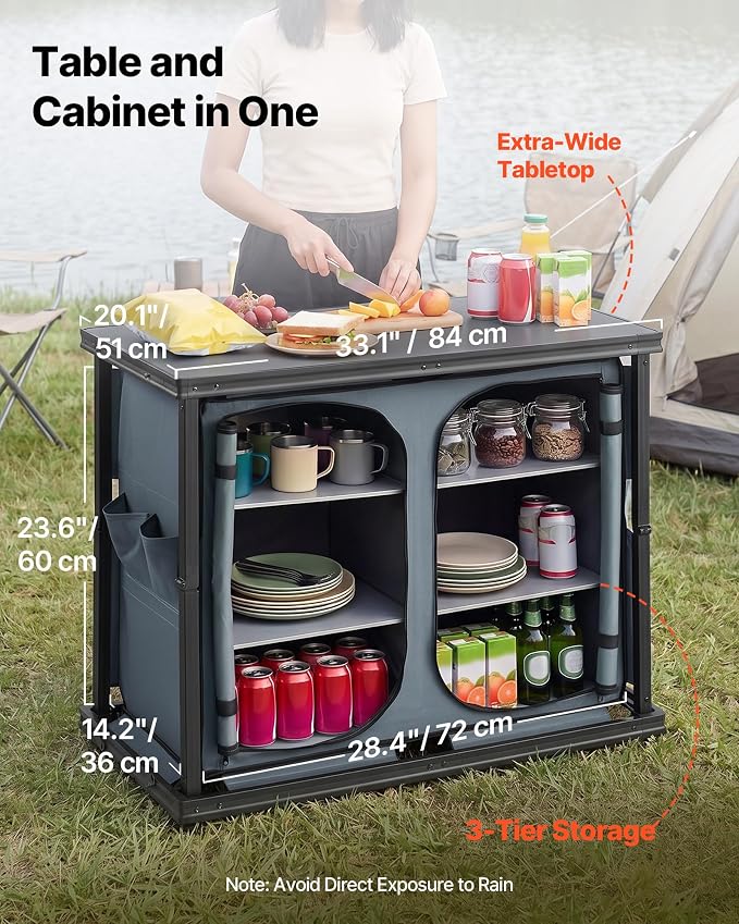 VEVOR Folding Camping Storage Cabinet, Outdoor Portable Aluminum Lightweight Table, Quick Set-up Compact Kitchen Cook Station, with 6 Shelves and Carry Bag, for Picnic, BBQ, Camping, RV Traveling - Image 3