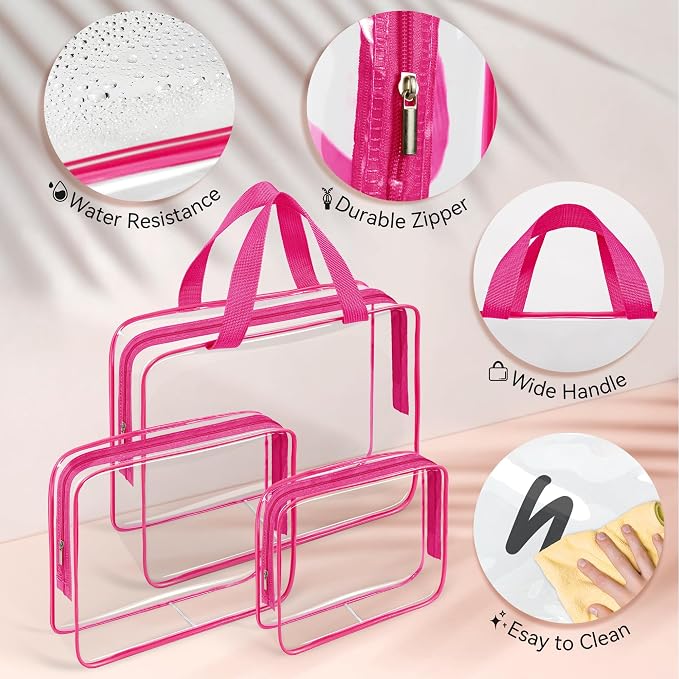 TISRATOK 10 PCS Clear Travel Bags for Toiletries, Clear Makeup Bags（Rose） | 3 Size plastic clear bags with zipper handbag, TSA approved cosmetic pouch for travel, swimsuit,toy storage bags - Image 6