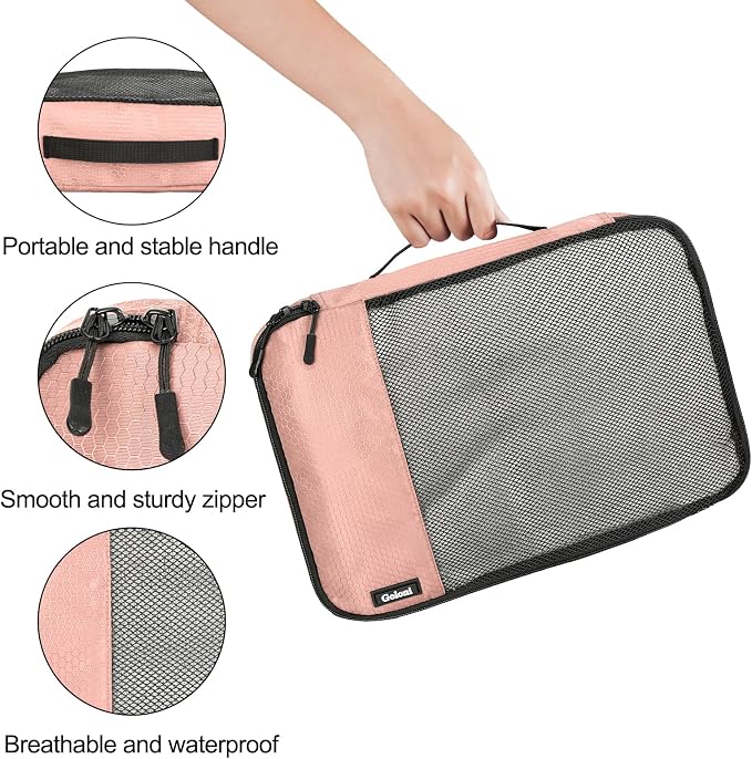 Packing Cubes for Travel Essentials,4 Set Packing Cubes for Suitcases,Lightweight Mesh Luggage Organizer Bag,Meat pink - Image 3