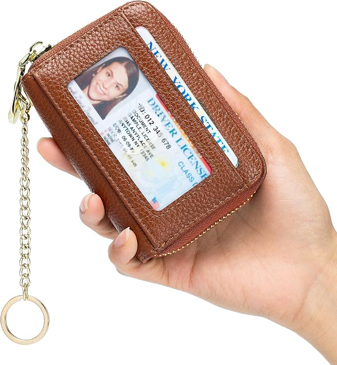 imeetu RFID Credit Card Holder, Small Card Wallet Women, Leather Card Case | Genuine Leather Women's Card & id Cases, Change Coin Purse with Zipper Keychain id Window, 20 Colors & 3 Styles, Daily, Gifts - Image 8