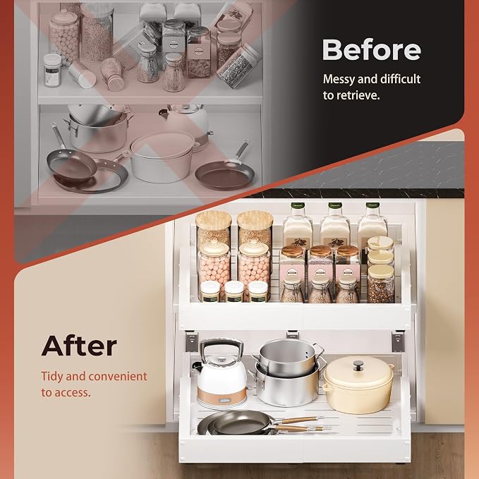 Pull Out Drawers for Cabinets, 1 Pack Slide Out Drawer Expandable Width (10"-16") and Depth (17"-25") with 3 Slide Rails, Fixed with Adhesive Film or Nail for Cabinets in Kitchen, Pantry or Bathroom - Image 8