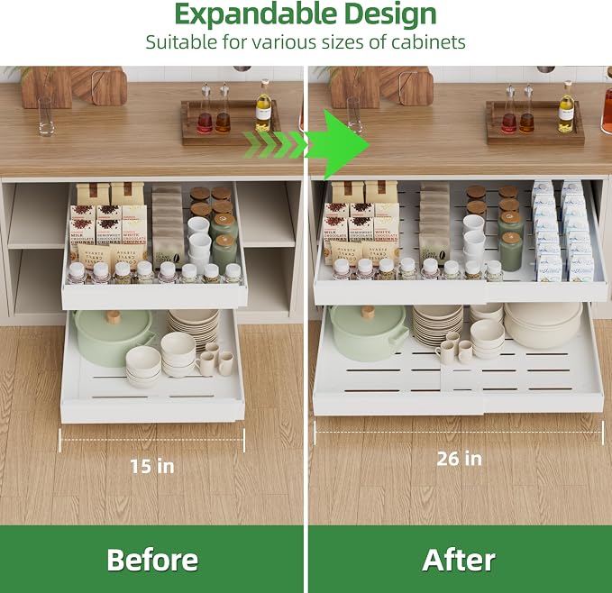 PAKETA 4 Pack Expandable Pull Out Cabinet Organizer,21" Deep | Pull Out Drawers for Cabinets with width from 15" to 26",Sliding Drawers for Cabinets with Upgrade 3 Slide Rails,hold 65 lbs - Image 3