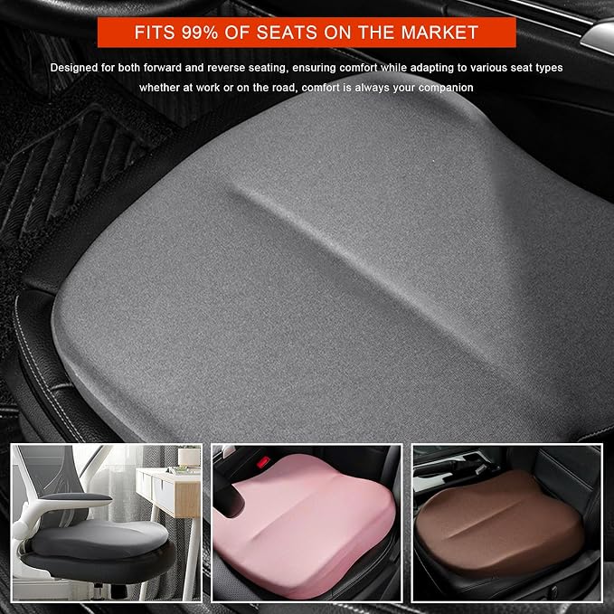 Car Seat Cushion, Ergonomic Memory Foam Auto Seat Boost Mat for Short People Driving, Non-Slip Driver Seats Height Cushion Office Chair Pillow for Tailbone Back Pain Relief (Coffee) - Image 6