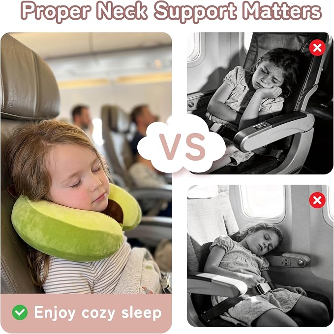Kids Travel Neck Pillow for Ages 3-8, Memory Foam, Removable Cover, Avocado | Machine washable, 13 in neck size, hidden zipper, 360-degree head and chin support, car seat and airplane use - Image 6