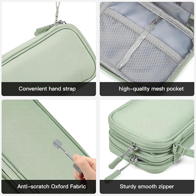 CAAORDKSO Electronic Organizer Bag, Travel Cable Organizer Pouch Electronic Accessories Carry Case, Double Layers Tech Pouch Travel Essentials for Men, Women, Backpack, Business (Mint Green, Large) - Image 6