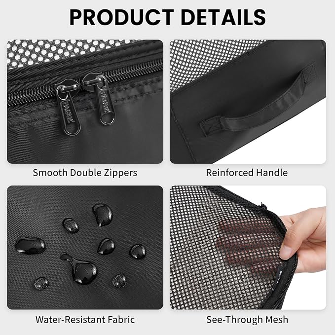 BAGAIL 6 Set Packing Cubes Luggage Packing Organizers for Travel Accessories-Black - Image 4
