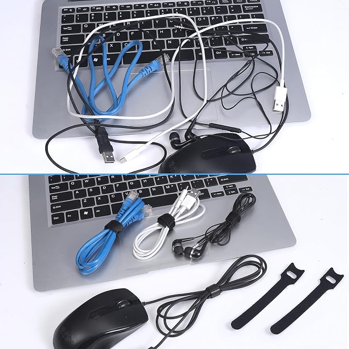 MVYC 200PCS Reusable Cable Ties Wire Ties Cord Organizer Cable Organizer Adjustable Cable Management Black 4+6+8+10 inch - Image 6