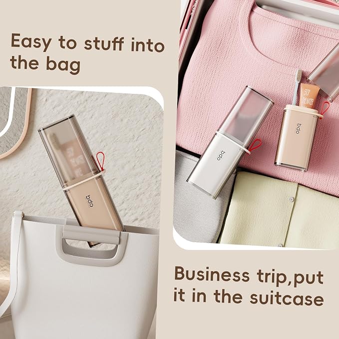 Topavatop Toothbrush Travel Case, 2 in 1 Toothbrush Holder and Rinse Cup, Large Capacity Toothbrush Cup with Cover, Portable Travel Toothbrush Holder for Traveling, Camping, Trip - 1Pcs - Grey&White - Image 6