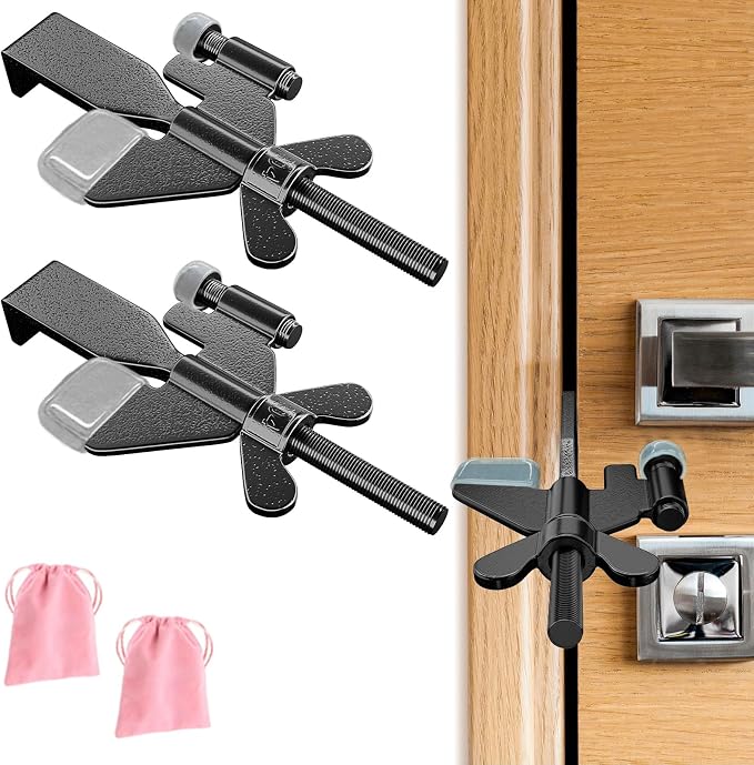 2 Pack Adjustable Portable Door Lock, Hotel Door Locks for Travelers Security, Prevent Unauthorized Entry, Door Stoppers Security for Travel Bedrooms Apartment Airbnb Dorm, with Silicone Caps by MASJENBU