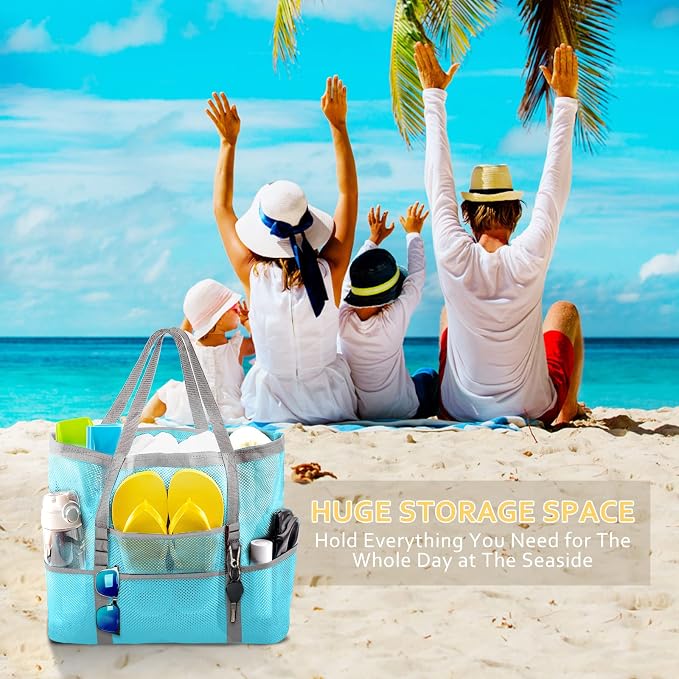 SRISE Mesh Beach Bag - Large Beach Tote Bag for Family Beach Bag for Toys & Vacation Essentials - Image 6