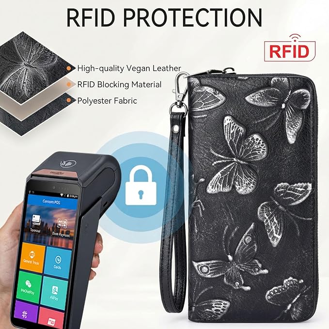 BELTANA Womens Wallet RFID Wallet Women with Passport Holder Butterfly Vegan Leather Multi Card Slots Wallets Large Capacity Wristlet Travel Purse for Women (Black) - Image 5