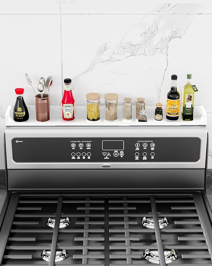 SZJHXIN 4X Strong Magnetic Stove Top Shelf, Adjustable 15-30 Inches, White | Fits Various Stove Lengths, Kitchen Organizer, Holds Spices, Condiments and BBQ Sauces by SZJHXIN