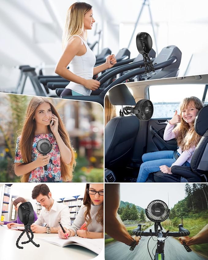 Coohea Stroller Fan Clip on for Baby, 4000mAh Rechargeable Battery Operated, Flexible Tripod, 3 Wind Speed, 360° Rotatable, Small Cooling Portable Fan for Car Seat Crib Golf Cart Bike Treadmill, Black | 4000mAh Battery Operated, 360° Rotatable Flexible... - Image 7