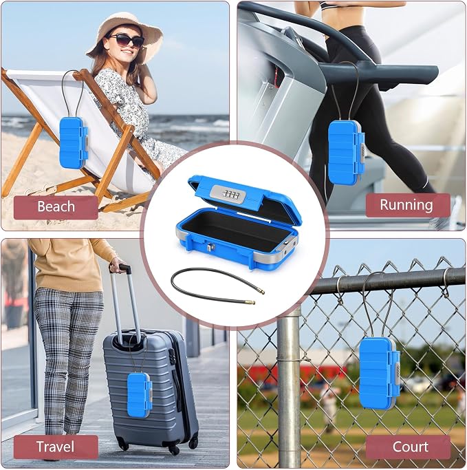 LOFICOPER Portable Safe Box with Combination Lock, Waterproof Security Case with Removable Chain for Travel, Hotel, Beach, Riding, Small Personal Lockbox, Blue - Image 2