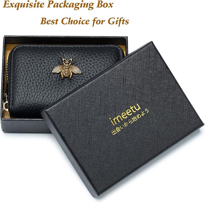 imeetu RFID Credit Card Holder, Small Card Wallet Women, Leather Card Case | Genuine Leather Women's Card & id Cases, Change Coin Purse with Zipper Keychain id Window, 20 Colors & 3 Styles, Daily, Gifts - Image 6
