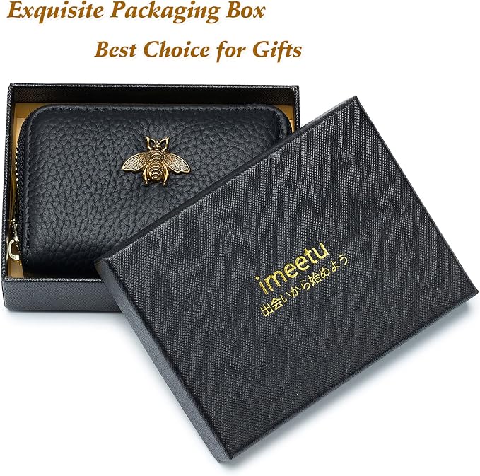 imeetu RFID Credit Card Holder, Small Card Wallet Women, Leather Card Case | Genuine Leather Women's Card & id Cases, Change Coin Purse with Zipper Keychain id Window, 20 Colors & 3 Styles, Daily, Gifts - Image 6