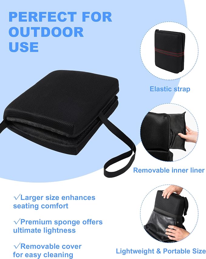 FASTMOMENT Portable Airplane Seat Cushion Foldable Seat Cushion for Travel | Thickened Cushion, Carrying Handle, Breathable Fabric, Washable Mesh Cover, Anti-Slip bottom, Lightweight for Flight Bleacher - Image 5